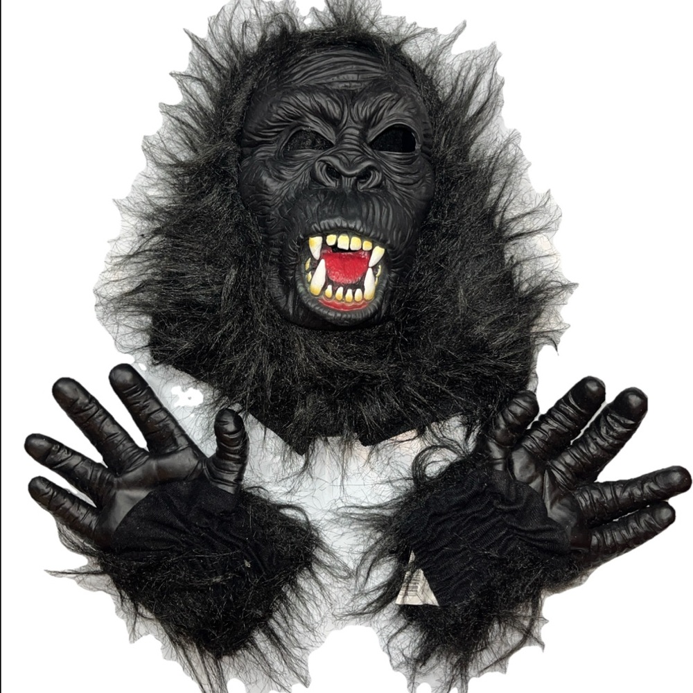 Monkey Scary Black APE Mask, HAIRY HANDS Gloves SET Halloween Costume SIZE 10 12